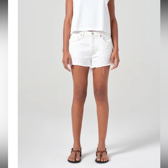 Agolde White Jean Parker Vintage Denim Cutoff Fringe Shorts Size 27 - Picture 3 of 11